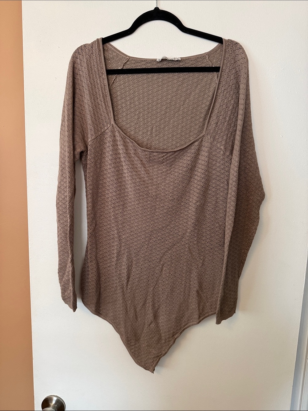 Abercrombie & Fitch Textured Scoop Neck Long Sleeve Bodysuit - Mauve Taupe